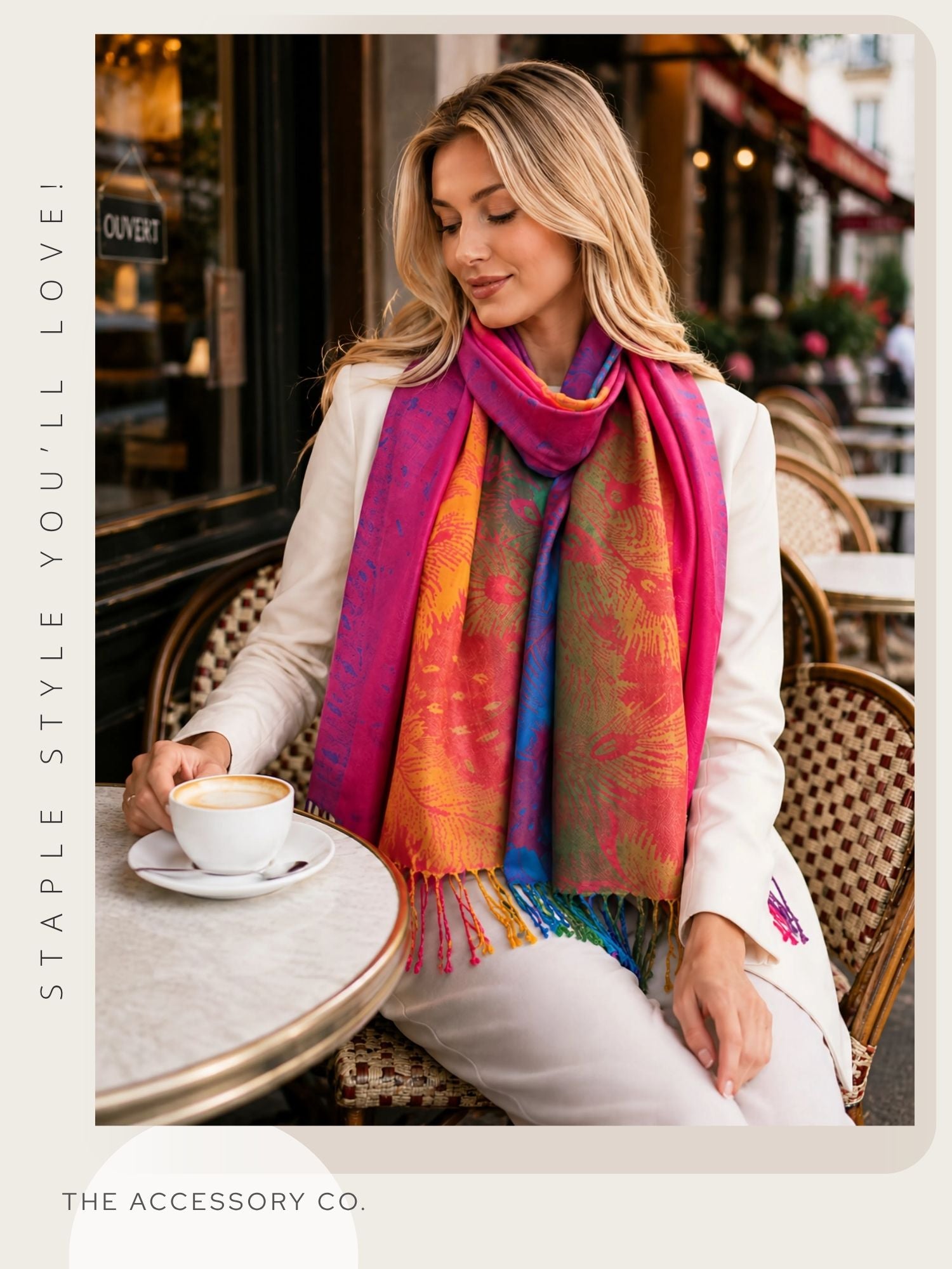 LARGE FUCHSIA PINK RAINBOW FEATHER AND LEAF PRINT PASHMINA SHAWL SCARF