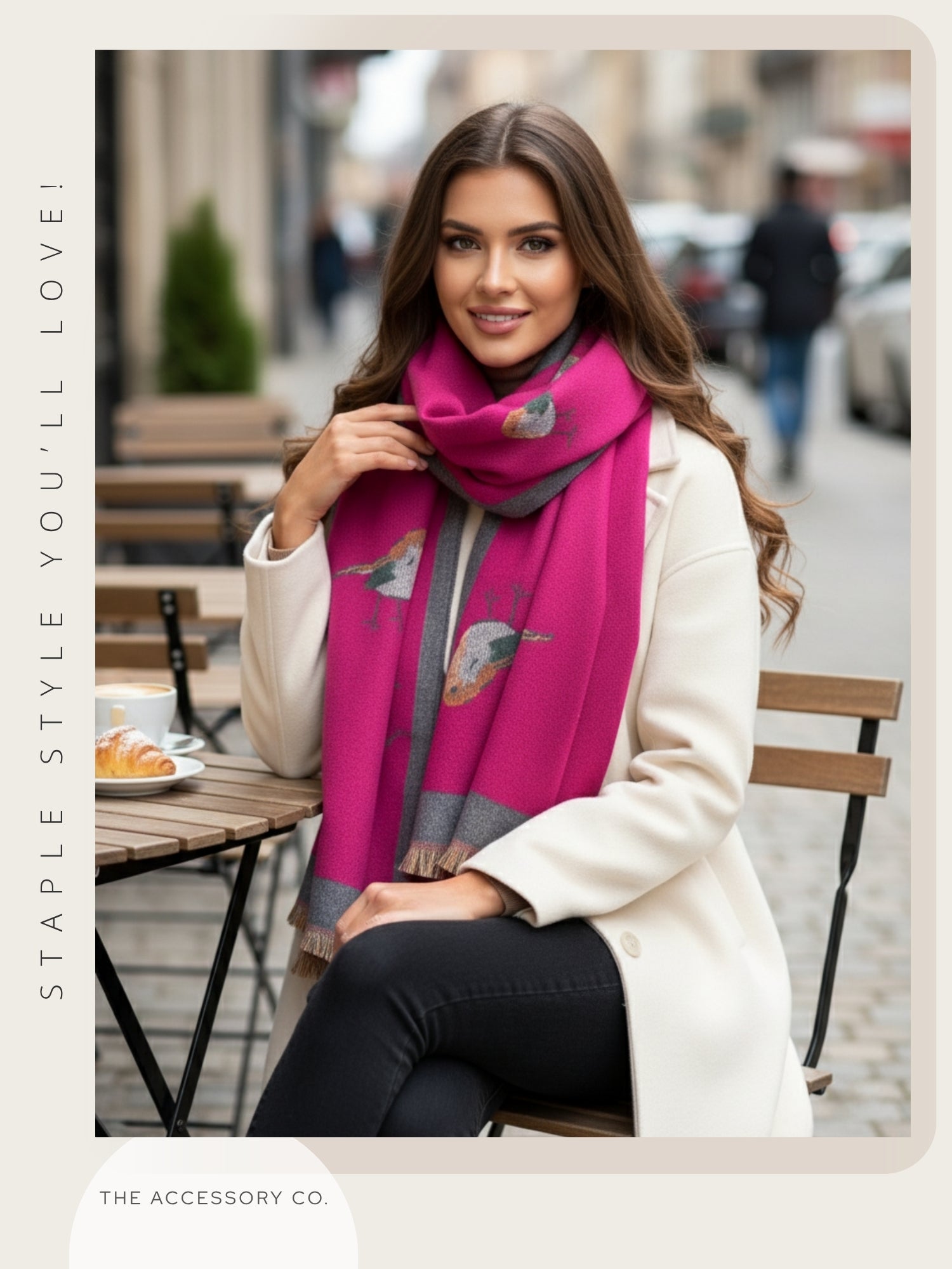 LARGE FUCHSIA PINK ROBIN REVERSIBLE WINTER SHAWL BLANKET SCARF