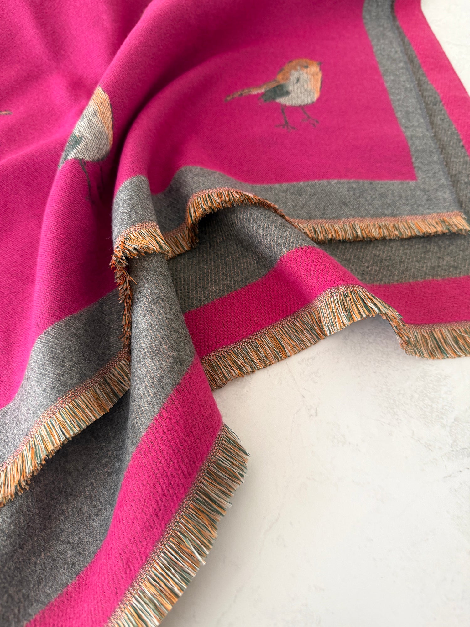 LARGE FUCHSIA PINK ROBIN REVERSIBLE WINTER SHAWL BLANKET SCARF
