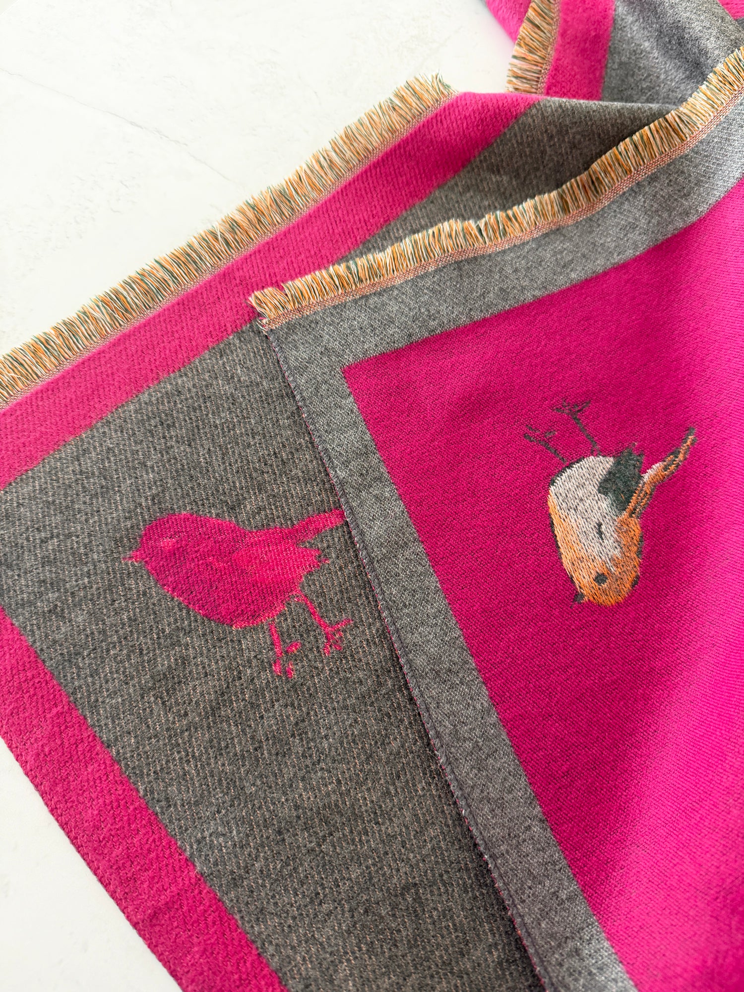 LARGE FUCHSIA PINK ROBIN REVERSIBLE WINTER SHAWL BLANKET SCARF