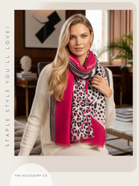 LARGE FUCHSIA PINK TIGER AND LEOPARD PRINT SHAWL SCARF - A-SHU.CO.UK