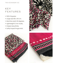 LARGE FUCHSIA PINK TIGER AND LEOPARD PRINT SHAWL SCARF - A-SHU.CO.UK