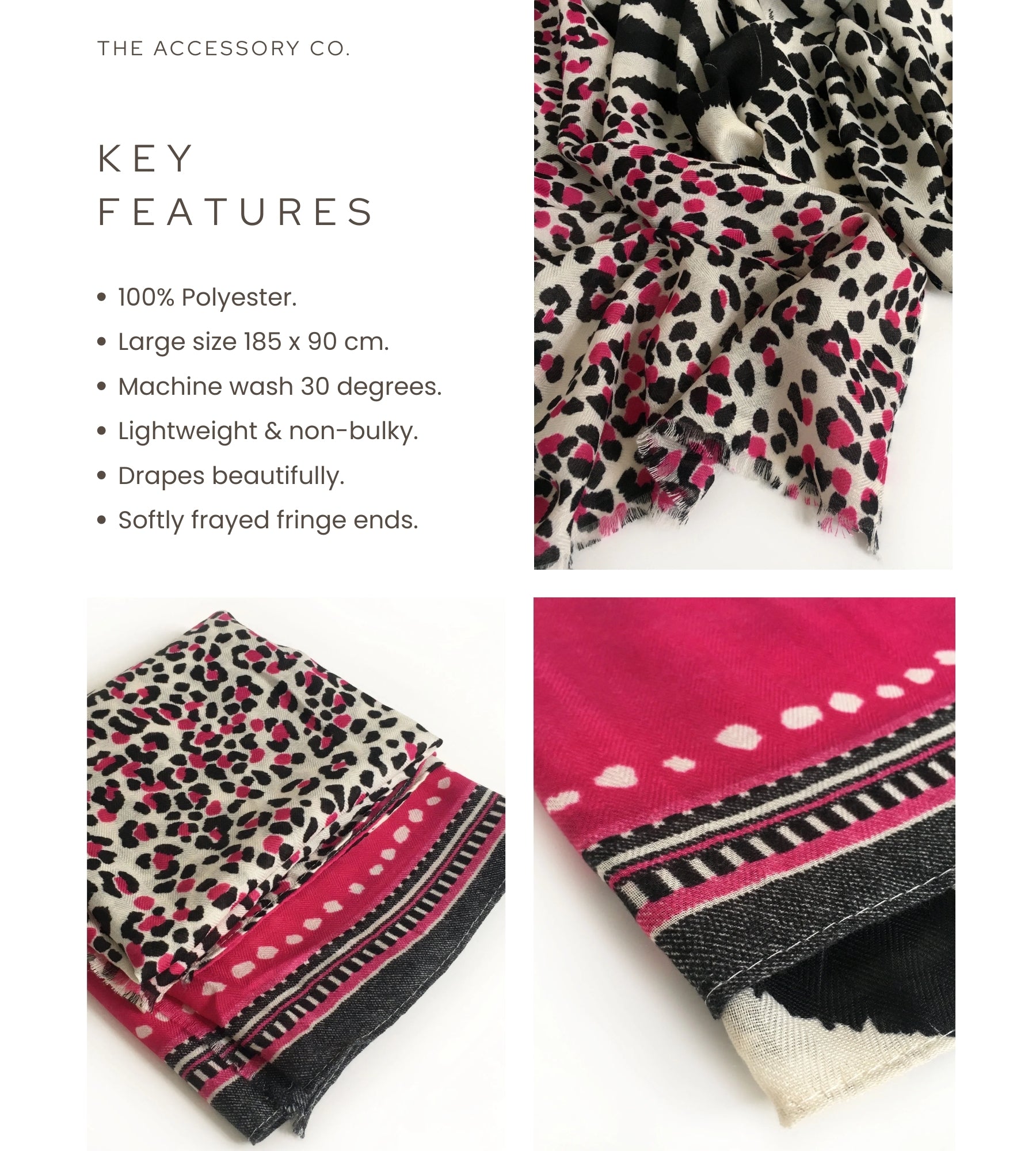 LARGE FUCHSIA PINK TIGER AND LEOPARD PRINT SHAWL SCARF - A-SHU.CO.UK