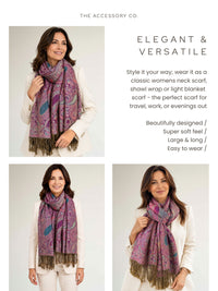 LARGE FUSCHIA PINK MULTI COLOUR PAISLEY PRINT PASHMINA SHAWL SCARF - A-SHU.CO.UK