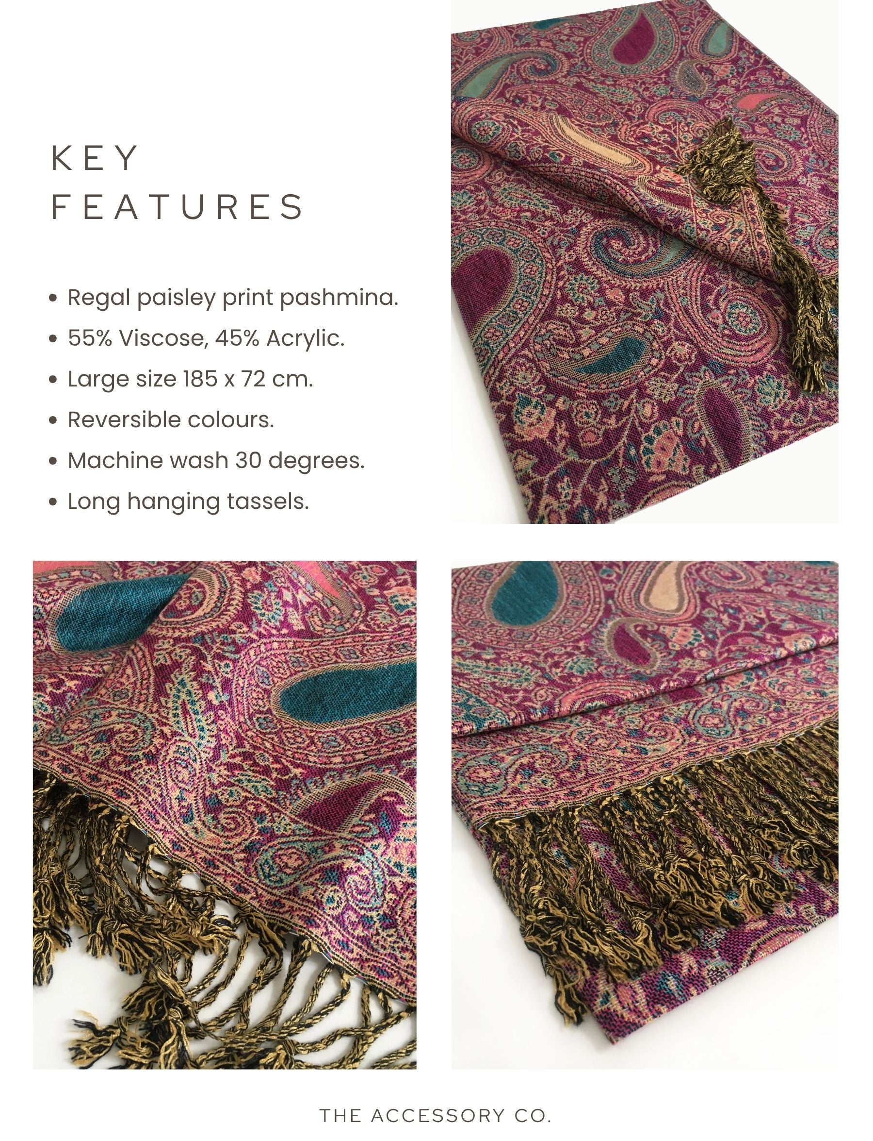LARGE FUSCHIA PINK MULTI COLOUR PAISLEY PRINT PASHMINA SHAWL SCARF - A-SHU.CO.UK