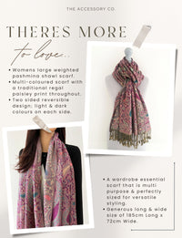 LARGE FUSCHIA PINK MULTI COLOUR PAISLEY PRINT PASHMINA SHAWL SCARF - A-SHU.CO.UK