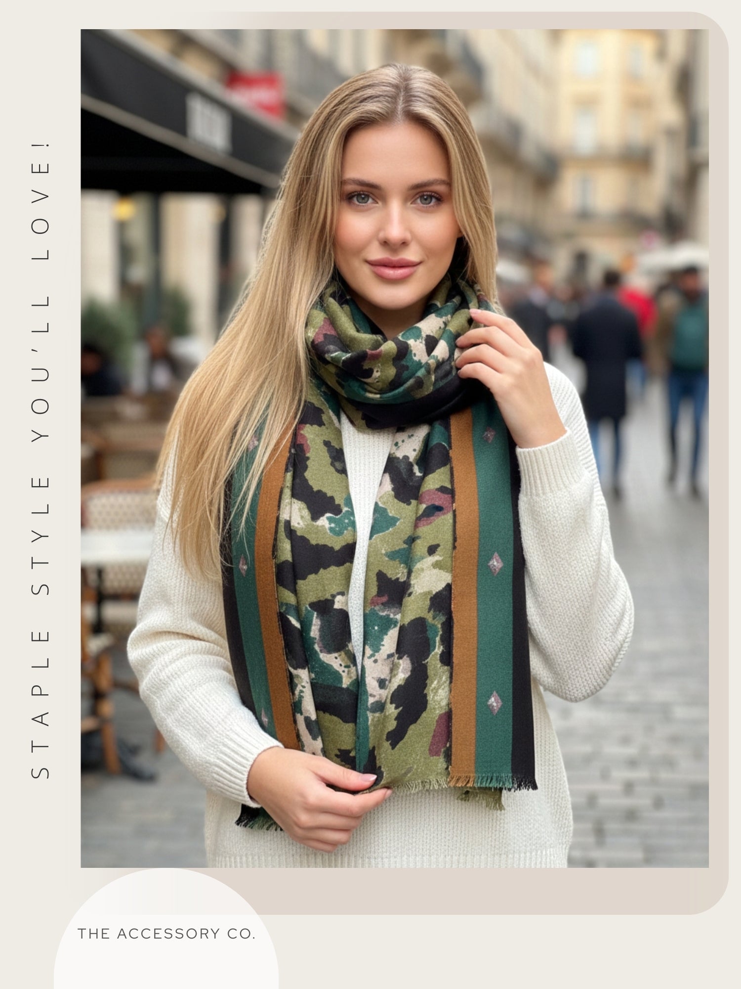 LARGE GREEN CAMEO LEOPARD PRINT SCARF