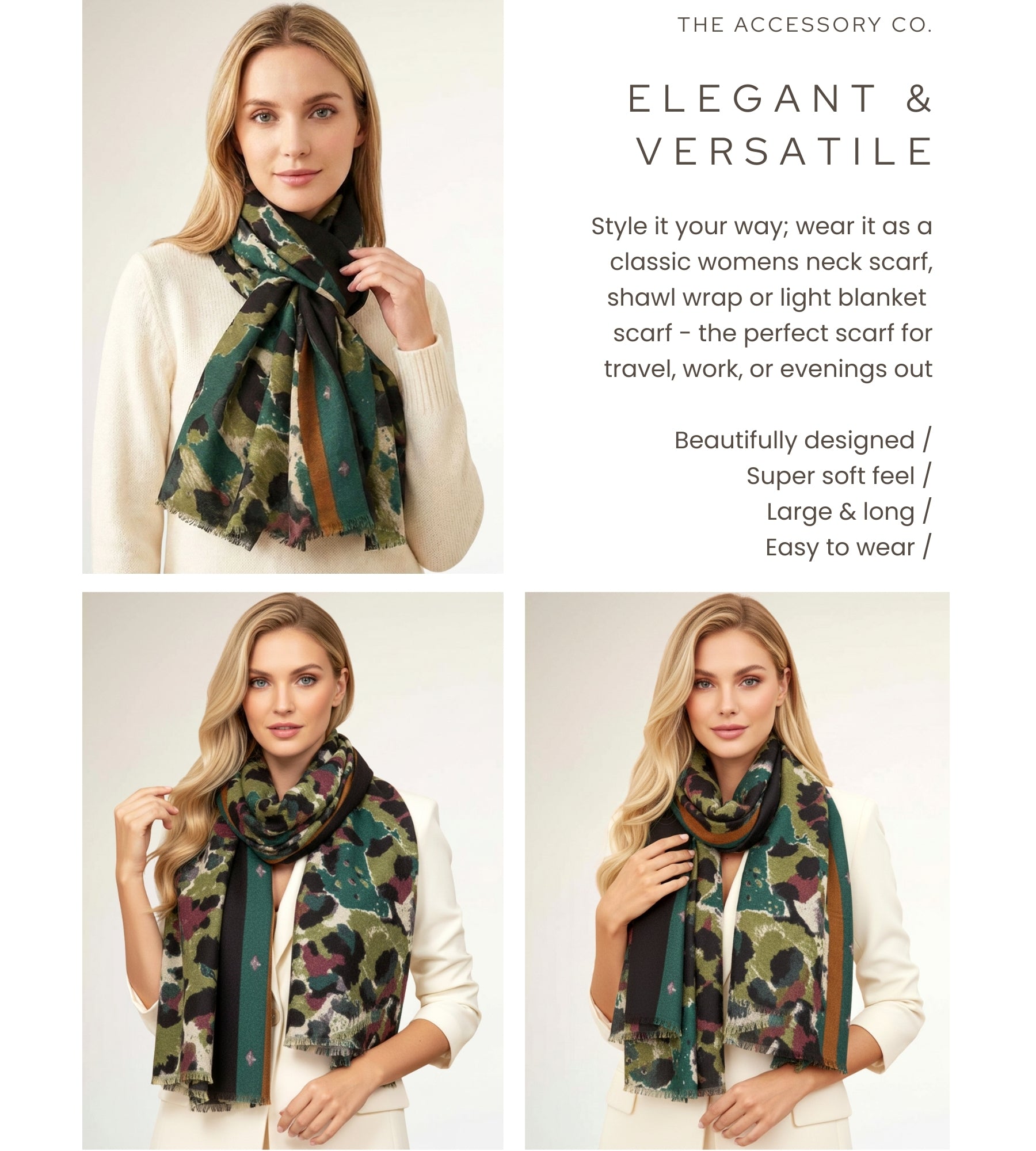 LARGE GREEN CAMEO LEOPARD PRINT SCARF