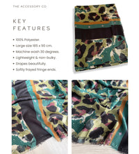 LARGE GREEN CAMEO LEOPARD PRINT SCARF