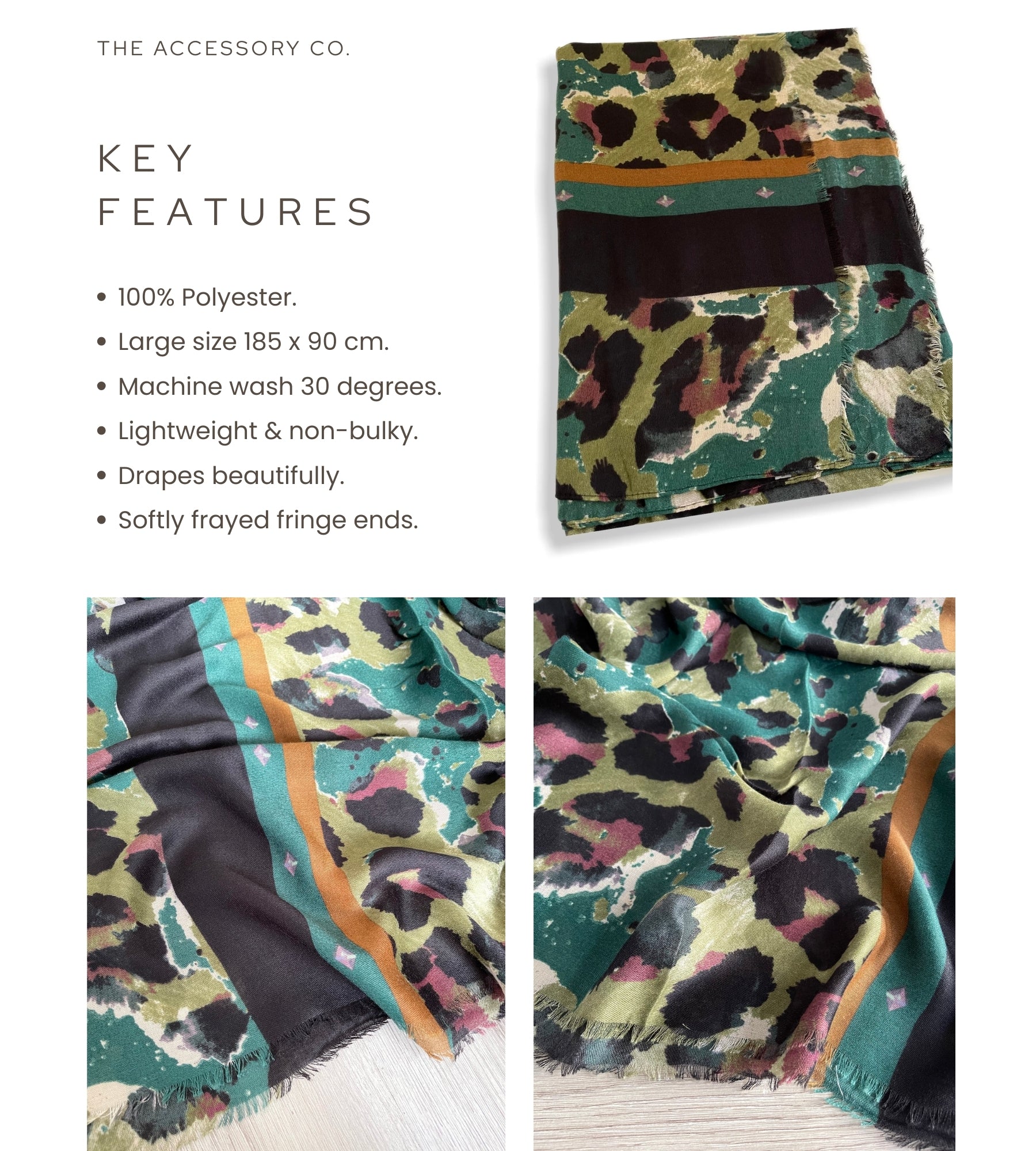 LARGE GREEN CAMEO LEOPARD PRINT SCARF