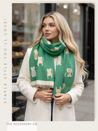 LARGE GREEN CAT THICK REVERSIBLE WINTER SHAWL BLANKET SCARF