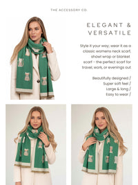LARGE GREEN CAT THICK REVERSIBLE WINTER SHAWL BLANKET SCARF