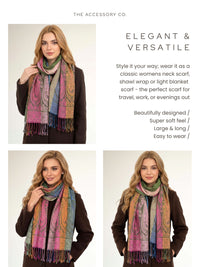 LARGE GREEN RAINBOW MULTI COLOUR PAISLEY PRINT PASHMINA SHAWL SCARF - A-SHU.CO.UK