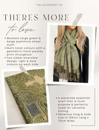 LARGE GREEN REVERSIBLE GEOMETRIC PAISLEY PRINT PASHMINA SHAWL SCARF WRAP - A-SHU.CO.UK