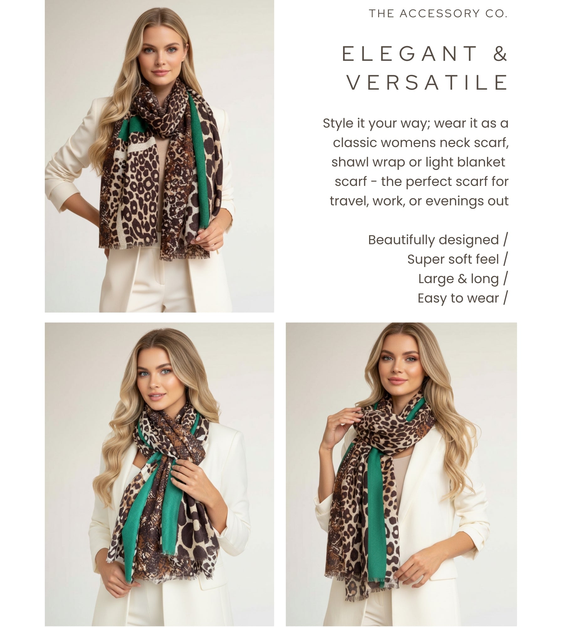 LARGE GREEN SNAKESKIN AND LEOPARD PRINT SCARF