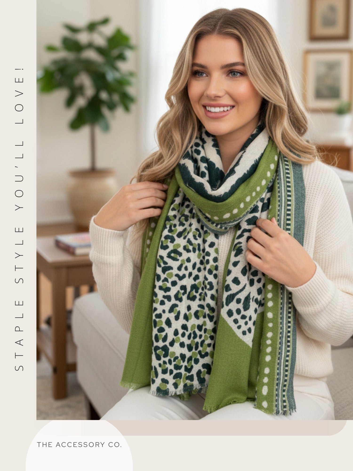 LARGE GREEN TIGER AND LEOPARD PRINT SHAWL SCARF