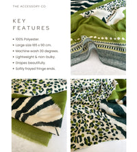 LARGE GREEN TIGER AND LEOPARD PRINT SHAWL SCARF