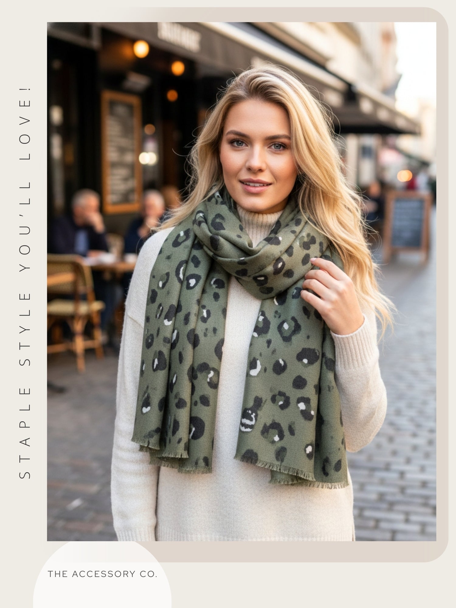 LARGE GREEN WOOL SPOTTY LEOPARD PRINT SCARF