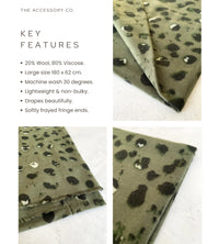 LARGE GREEN WOOL SPOTTY LEOPARD PRINT SCARF