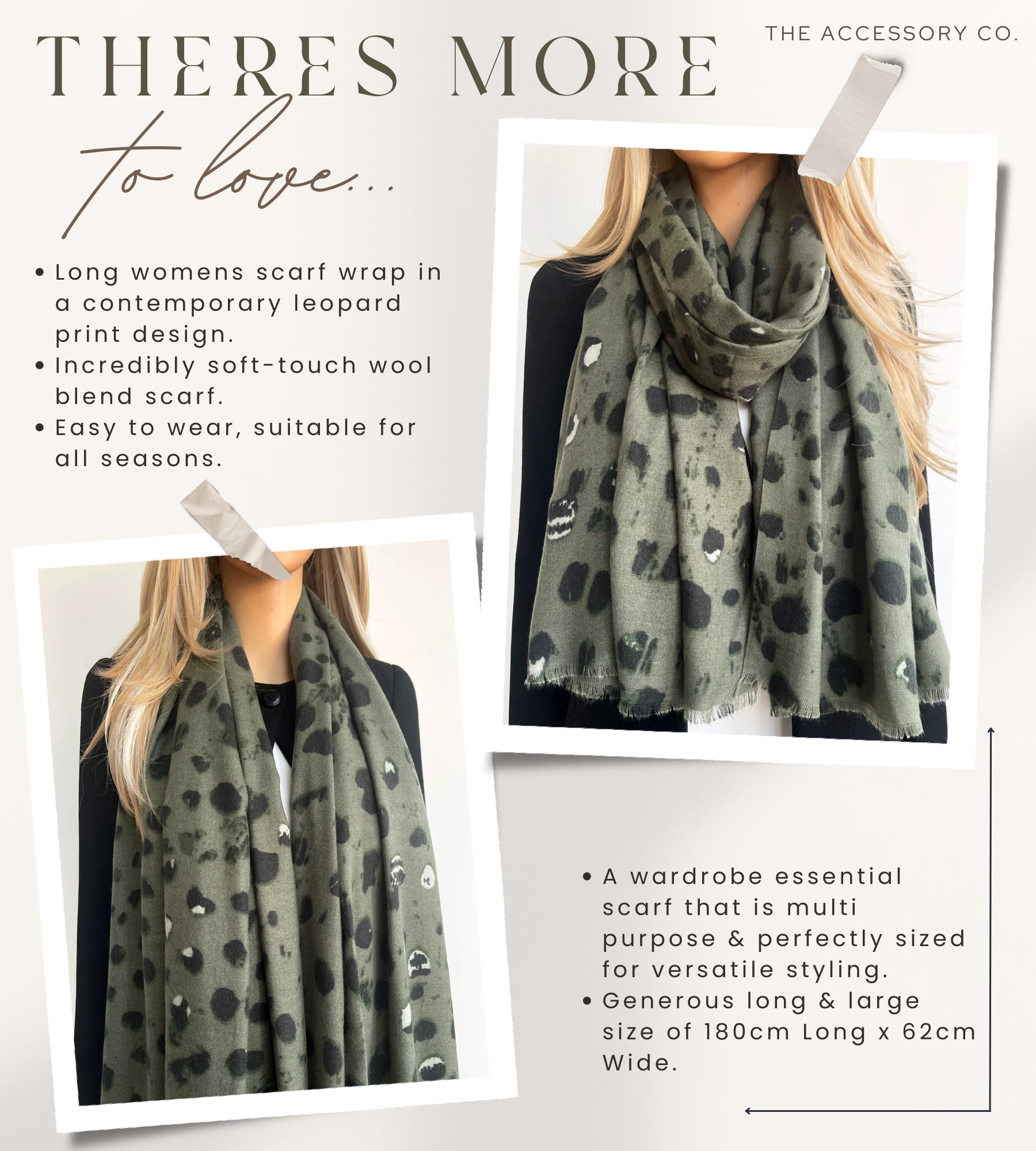 LARGE GREEN WOOL SPOTTY LEOPARD PRINT SCARF