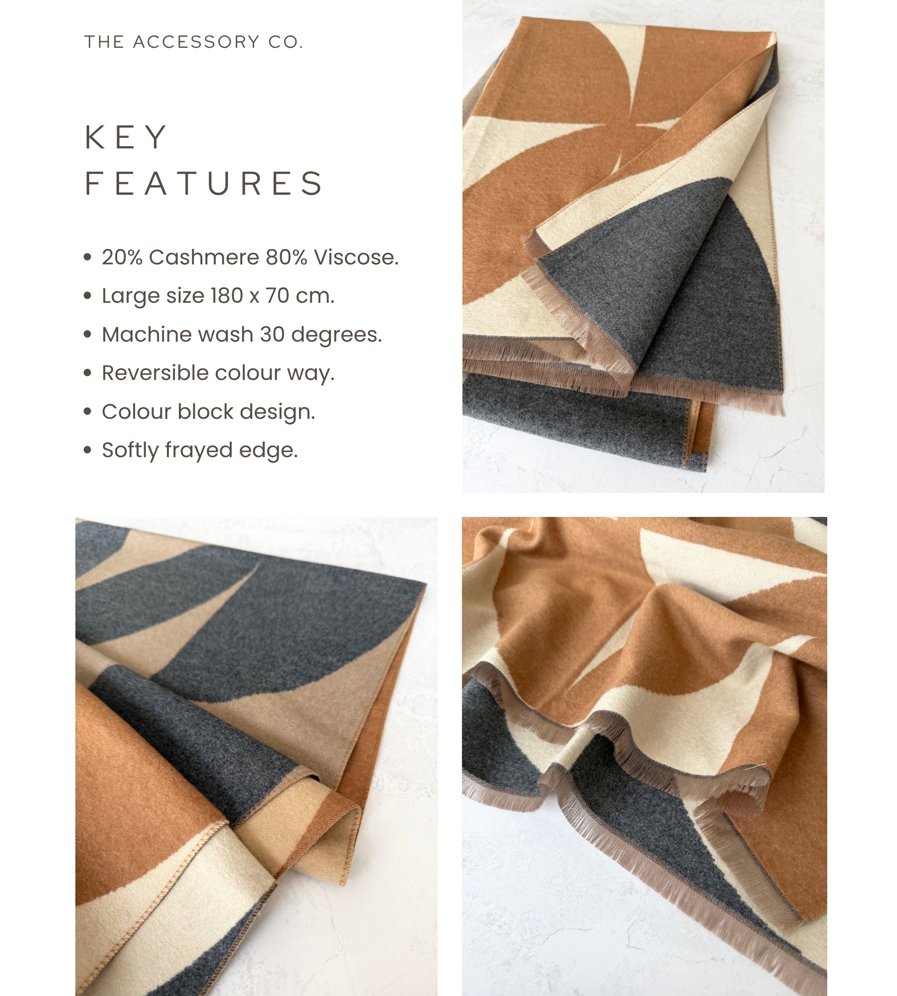 LARGE GREY CASHMERE RETRO PRINT REVERSIBLE WINTER SHAWL BLANKET SCARF