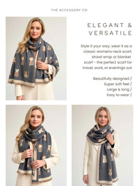 LARGE GREY CAT THICK REVERSIBLE WINTER SHAWL BLANKET SCARF