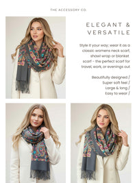 LARGE GREY COLOURFUL PAISLEY CASHMERE COTTON BLEND WINTER SHAWL BLANKET SCARF