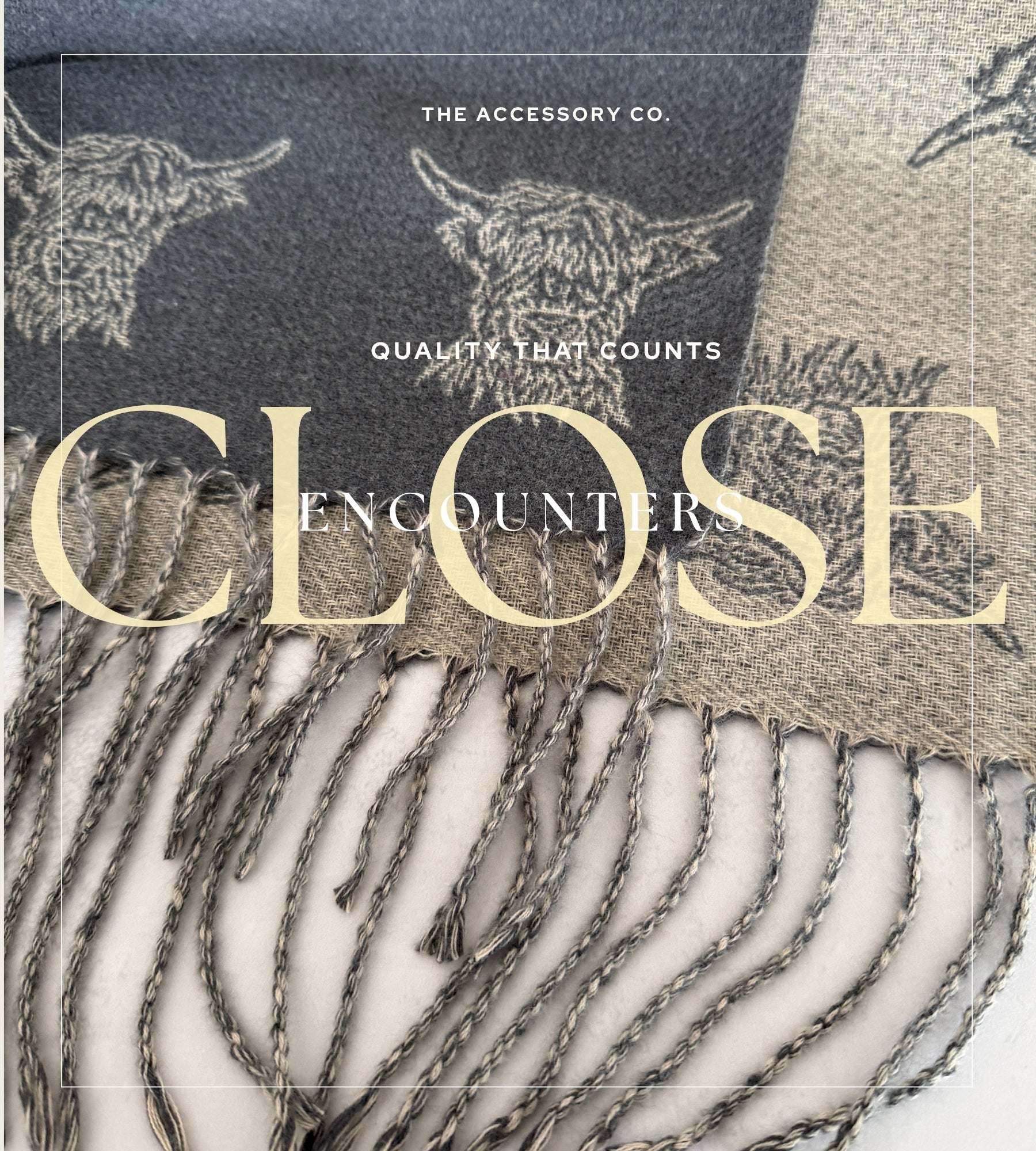 LARGE GREY HIGHLAND COW PRINT REVERSIBLE WINTER SHAWL BLANKET SCARF