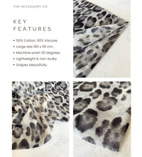 LARGE GREY OMBRE COTTON MIX LEOPARD PRINT SCARF