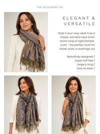 LARGE GREY REVERSIBLE MULTI COLOUR PAISLEY PRINT PASHMINA SHAWL SCARF WRAP - A-SHU.CO.UK
