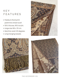LARGE GREY REVERSIBLE MULTI COLOUR PAISLEY PRINT PASHMINA SHAWL SCARF WRAP - A-SHU.CO.UK