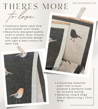 LARGE GREY ROBIN REVERSIBLE WINTER SHAWL BLANKET SCARF