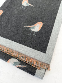 LARGE GREY ROBIN REVERSIBLE WINTER SHAWL BLANKET SCARF