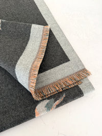 LARGE GREY ROBIN REVERSIBLE WINTER SHAWL BLANKET SCARF