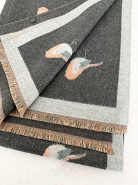 LARGE GREY ROBIN REVERSIBLE WINTER SHAWL BLANKET SCARF
