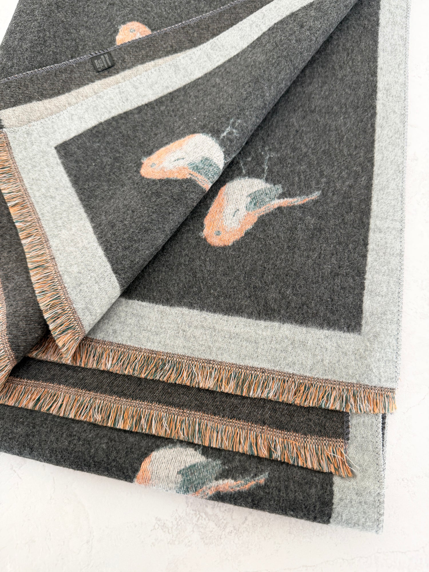 LARGE GREY ROBIN REVERSIBLE WINTER SHAWL BLANKET SCARF