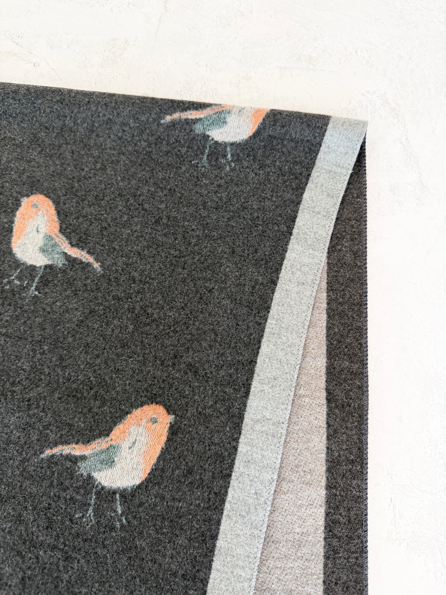 LARGE GREY ROBIN REVERSIBLE WINTER SHAWL BLANKET SCARF