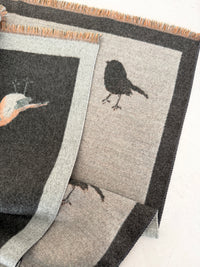 LARGE GREY ROBIN REVERSIBLE WINTER SHAWL BLANKET SCARF