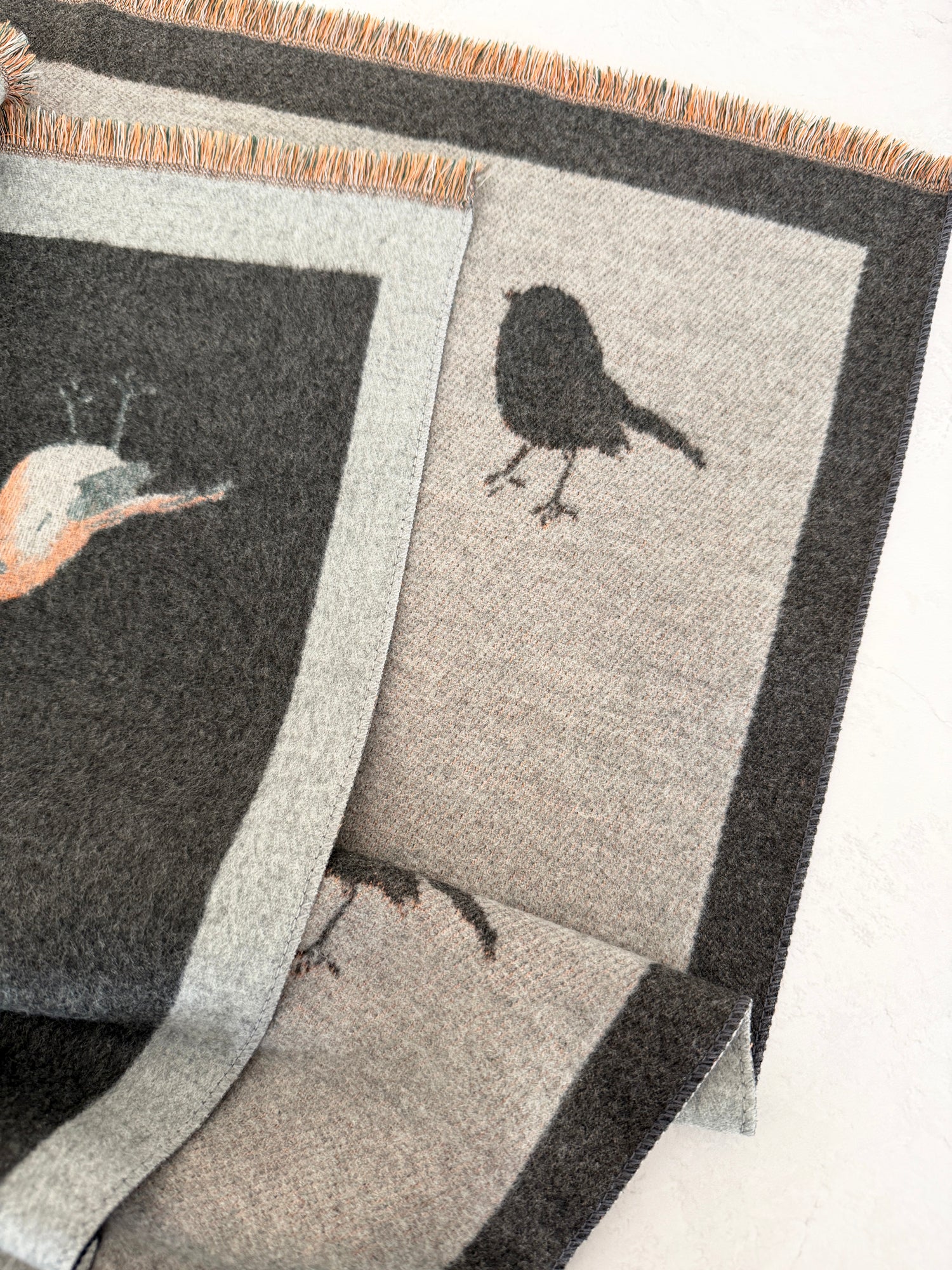 LARGE GREY ROBIN REVERSIBLE WINTER SHAWL BLANKET SCARF