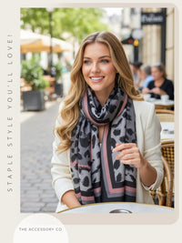 LARGE GREY STRIPE LEOPARD PRINT SCARF
