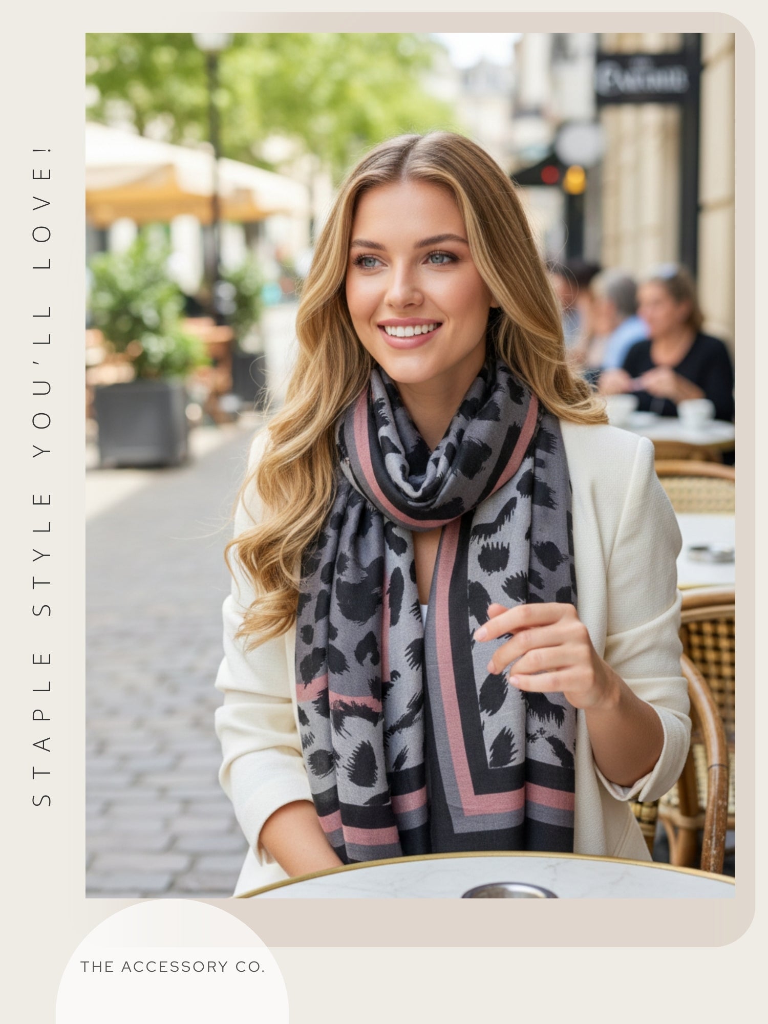 LARGE GREY STRIPE LEOPARD PRINT SCARF