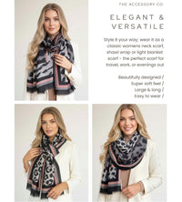 LARGE GREY STRIPE LEOPARD PRINT SCARF