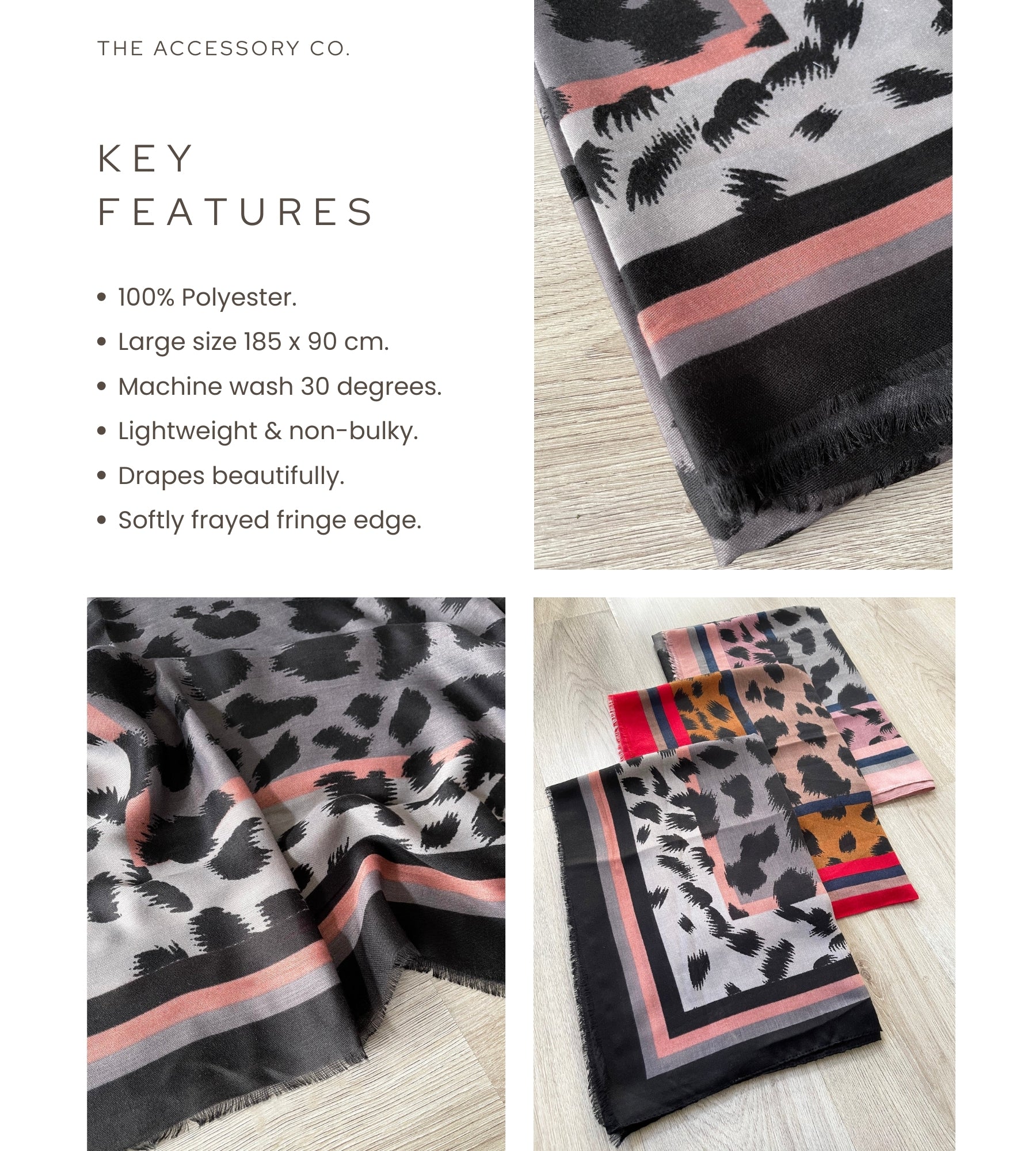 LARGE GREY STRIPE LEOPARD PRINT SCARF