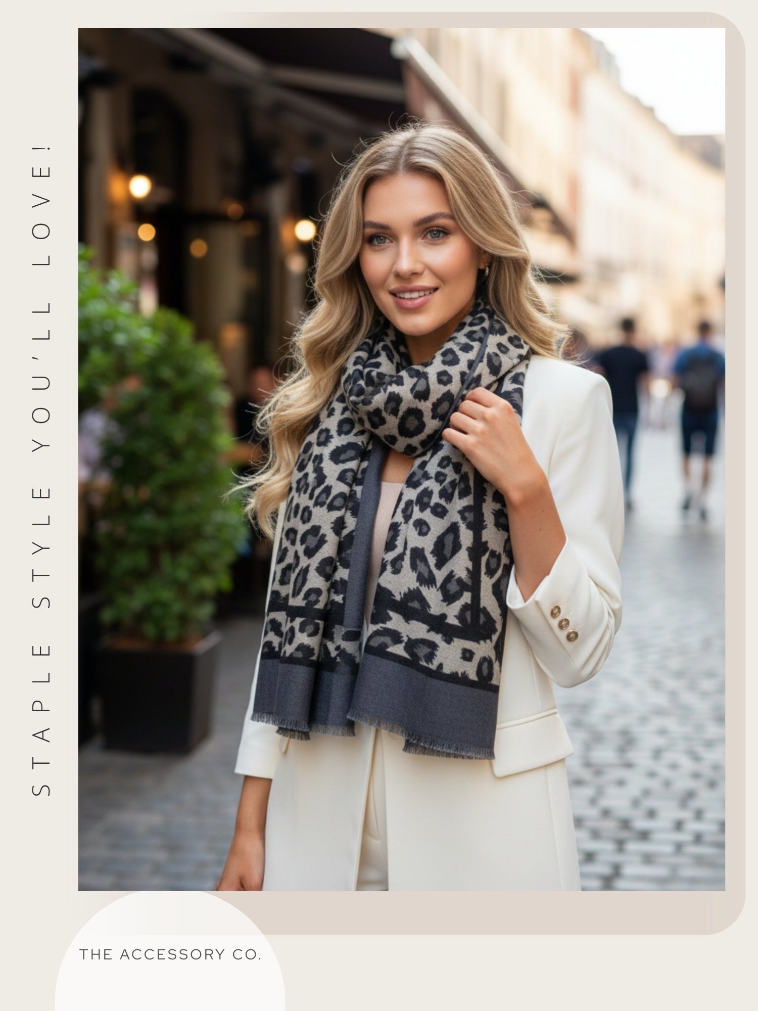 LARGE GREY STRIPE LEOPARD PRINT SHAWL SCARF