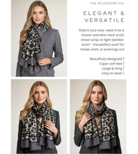 LARGE GREY STRIPE LEOPARD PRINT SHAWL SCARF