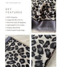 LARGE GREY STRIPE LEOPARD PRINT SHAWL SCARF