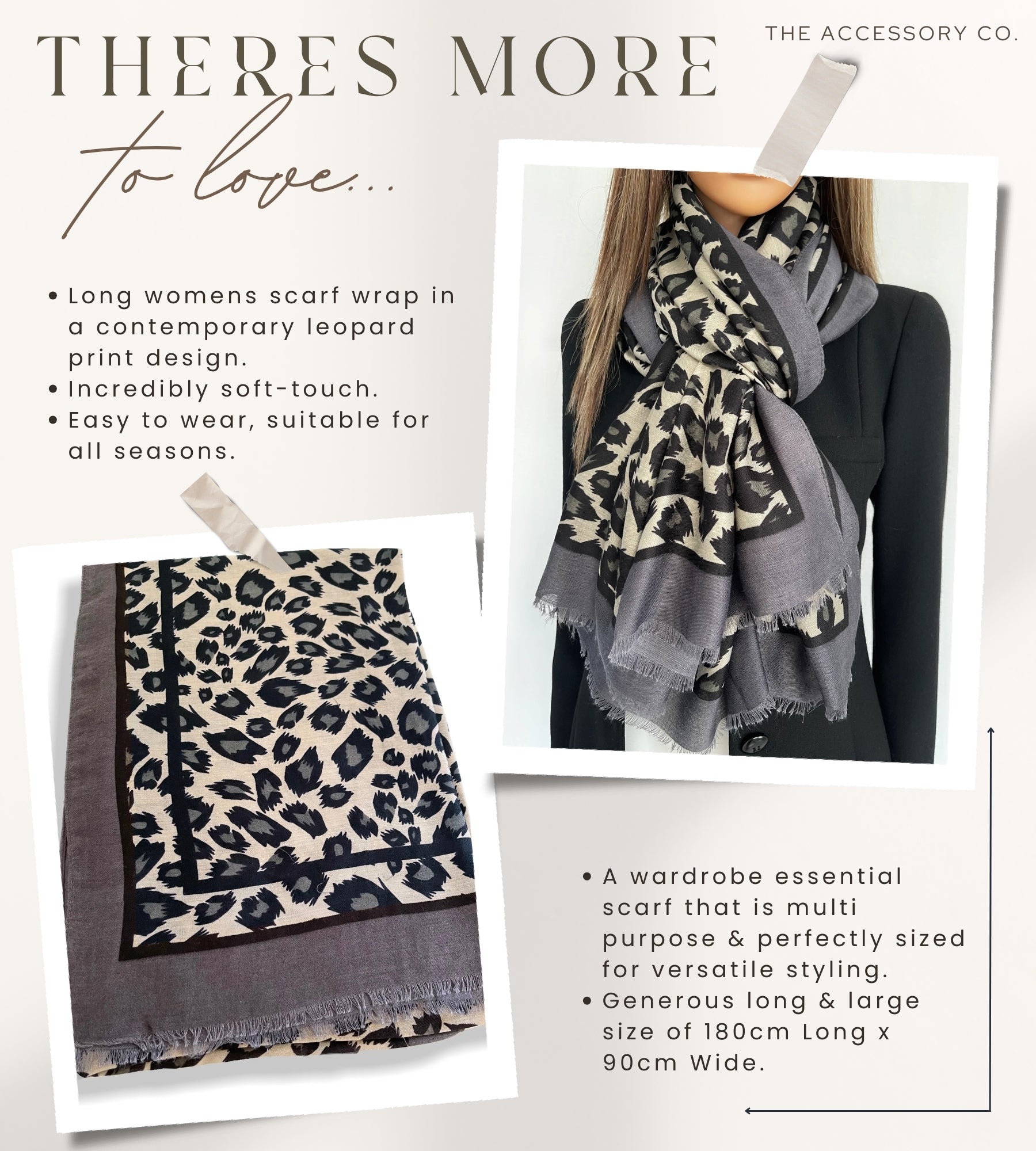 LARGE GREY STRIPE LEOPARD PRINT SHAWL SCARF