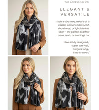 LARGE GREY WOOL BIG LEOPARD PRINT SCARF