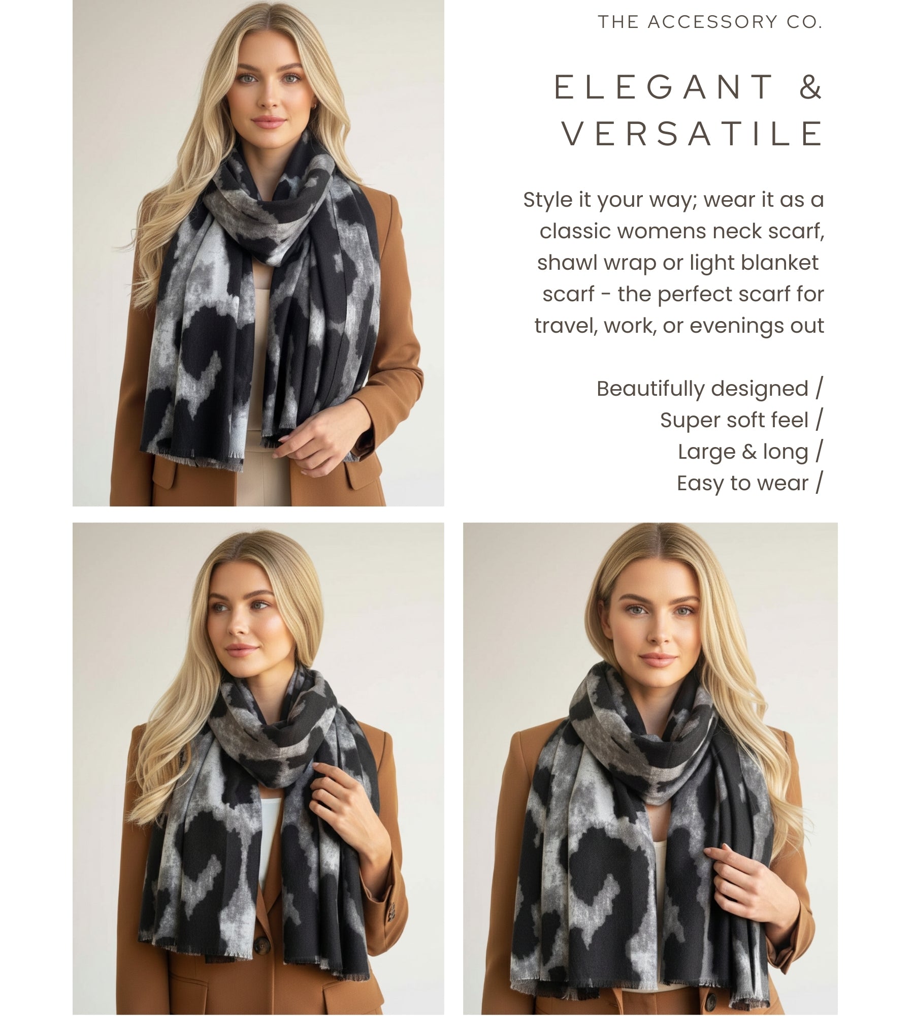 LARGE GREY WOOL BIG LEOPARD PRINT SCARF