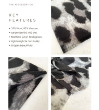 LARGE GREY WOOL BIG LEOPARD PRINT SCARF